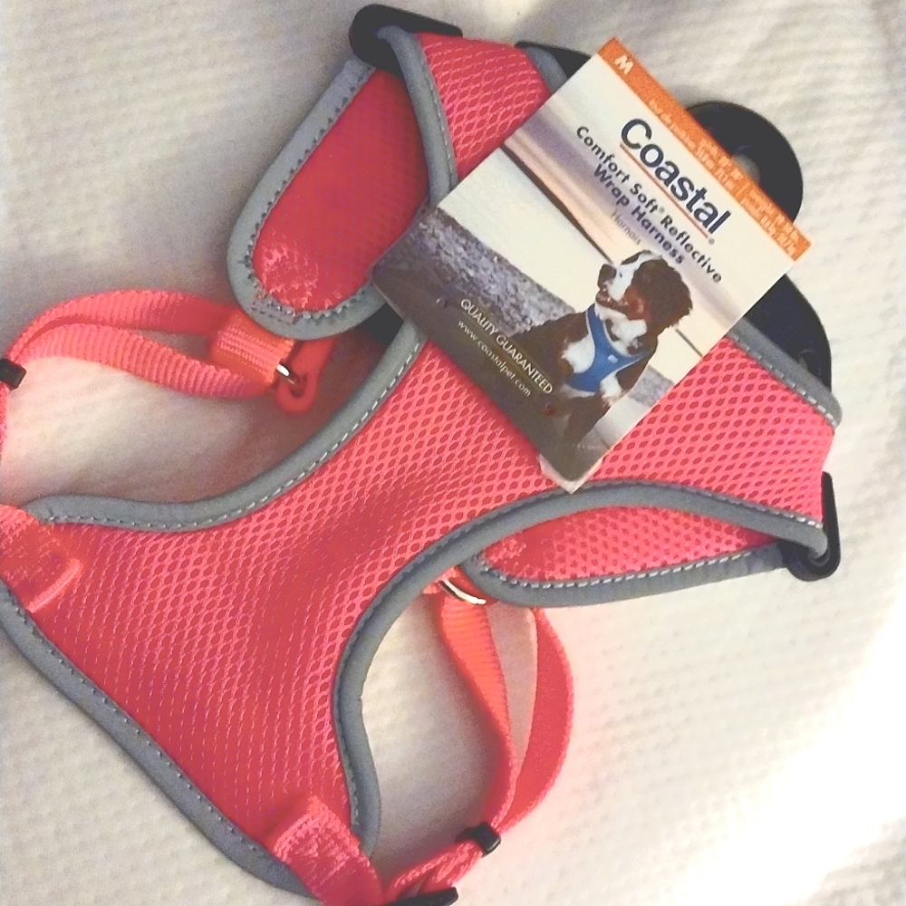 NWT Coastal Hot Pink and Gray Comfort Soft Reflective Wrap Dog Harness